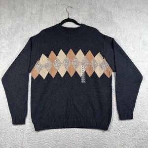 NWT Geoffrey Beene Men's Large Argyle Pullover Sweater Charcoal Knitted